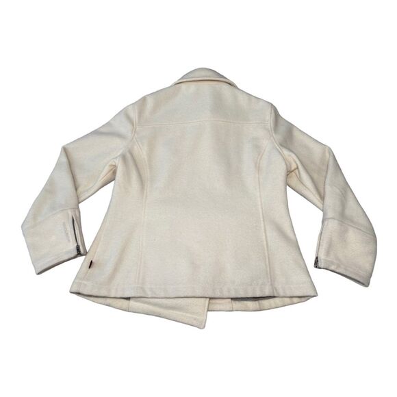 Woolrich Ivory Cream Wool Double Breasted Pea Coat, Size Small Fall Classic Coat - Picture 4 of 10